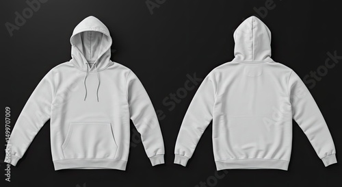 Cozy Hooded Apparel: A minimalist front and back view of a soft, white hoodie, embodying comfort, warmth, and versatile casual wear.