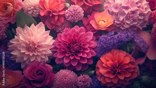 Vibrant flower arrangement in shades of pink, red, and purple