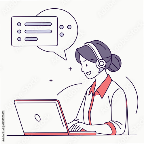 Professional customer service agent working on laptop with transparent background