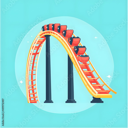 Detailed Roller Coaster Track Flat Vector Illustration for Graphic Design