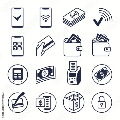 Mobile payment methods icons digital wallet transactions
