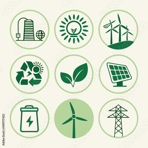 Green energy icons sustainable power renewable resources
