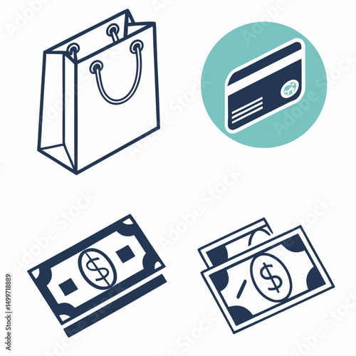 Online shopping payment methods credit card money bag