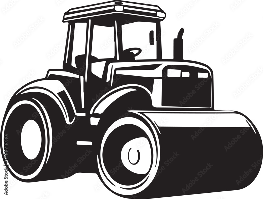 Fototapeta premium Road Vibratory Roller Road Roller Silhouette Vector Illustration on Transparent Background