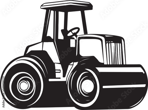 Road Vibratory Roller Road Roller Silhouette Vector Illustration on Transparent Background