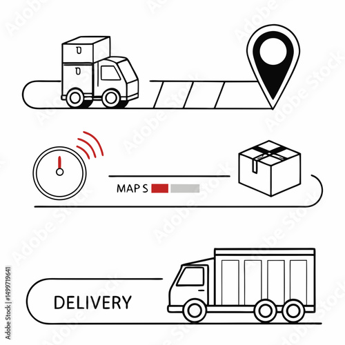 Delivery truck route tracking progress map icon