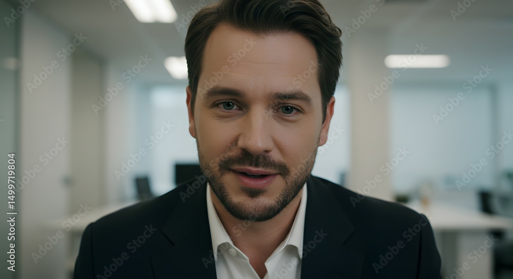 Fototapeta premium Confident Businessman, Professional Portrait, Corporate Headshot, Serious Expression, Office Background