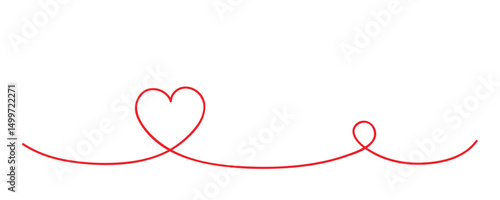 red handdrawn heart tendril border isolated vector illustration