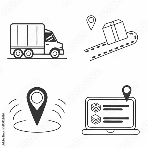Delivery tracking system icons logistics transportation package location
