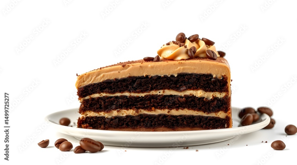 Delicious Mocha Chocolate Cake Topped with Coffee Beans and Rich Ganache on White Background – Perfect for Menus, Blogs, and Bakery Promotions Delicious Mocha Chocolate Cake Topped with Coffee Beans and Rich Ganache on White Background – Perfect for Menus, Blogs, and Bakery Promotions