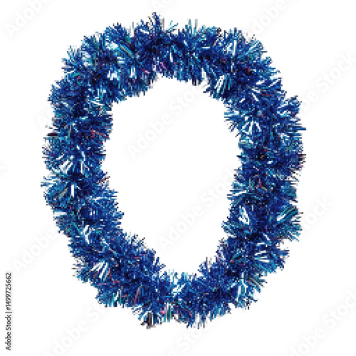 Decorative blue tinsel garland in circular shape, ideal for festive holiday decorations or craft projects on a white background