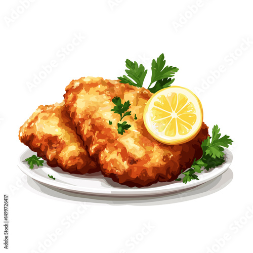 Wiener schnitzel fried cutlet vector illustration isolated on a white background