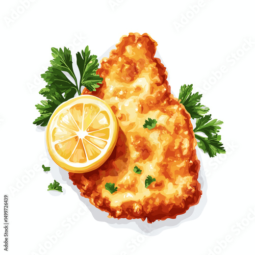 Wiener schnitzel fried cutlet vector illustration isolated on a white background
