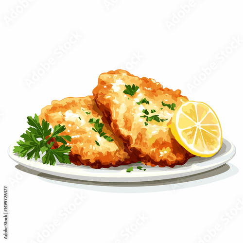 Wiener schnitzel fried cutlet vector illustration isolated on a white background