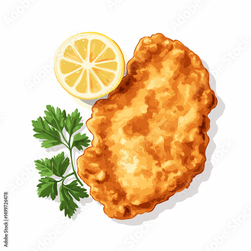Wiener schnitzel fried cutlet vector illustration isolated on a white background