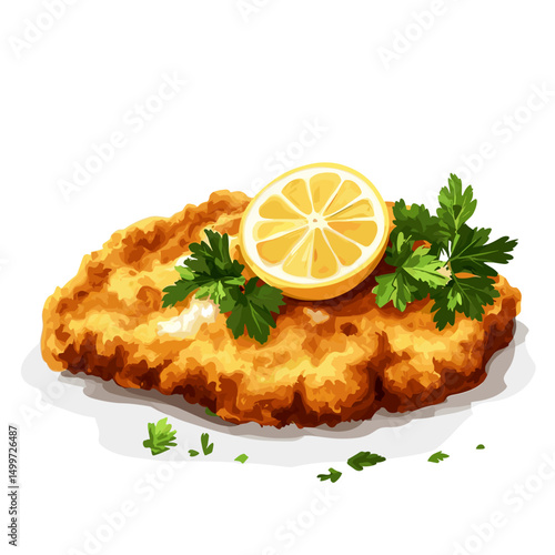 Wiener schnitzel fried cutlet vector illustration isolated on a white background