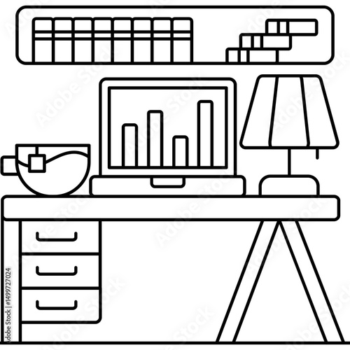 Laptop Desk with Shelves and Lamp