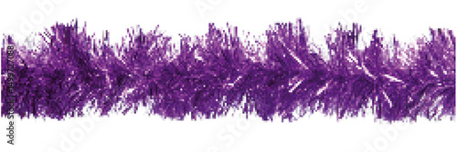 Purple festive tinsel garland on a white background for holiday decorations and celebrations