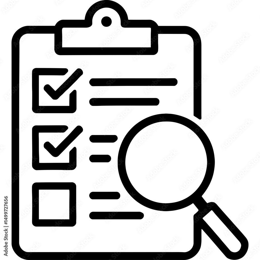 Outline icon of a clipboard with inspection checklist Outline icon of a clipboard with inspection checklist