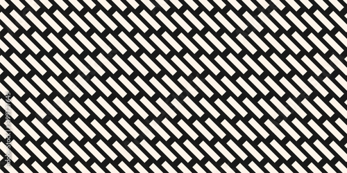Paving stones floor texture, brick wall. Vector seamless pattern with diagonal dash lines, rectangles, parallel stripes. Abstract endless black and white  background. Repeated design for decor, print