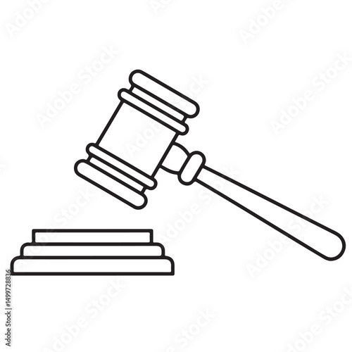 Gavel and Sound Block Line Art Icon Illustration, Black and White Judge Gavel Icon Illustration, Black Silhouette Gavel Icon