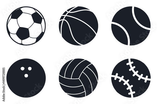 Sports balls football basketball and tennis icons. Illustration of balls for bowling and volleyball