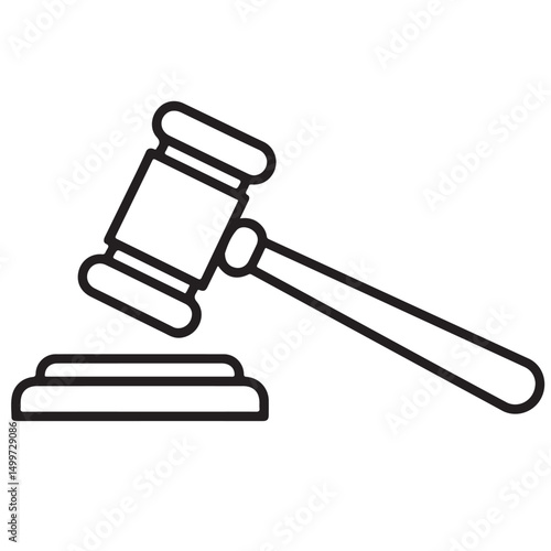 Gavel and Sound Block Line Art Icon Illustration, Black and White Judge Gavel Icon Illustration, Black Silhouette Gavel Icon