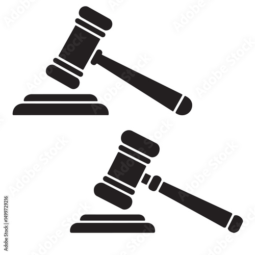 Gavel and Sound Block Line Art Icon Illustration, Black and White Judge Gavel Icon Illustration, Black Silhouette Gavel Icon