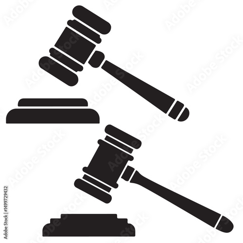 Gavel and Sound Block Line Art Icon Illustration, Black and White Judge Gavel Icon Illustration, Black Silhouette Gavel Icon