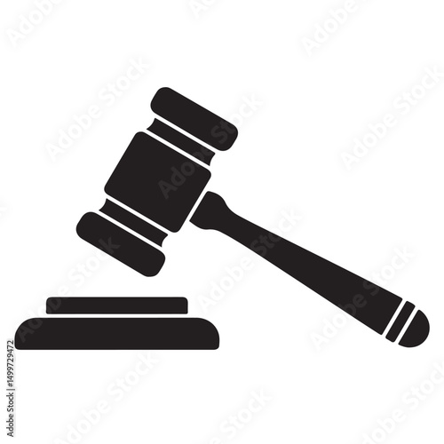 Gavel and Sound Block Line Art Icon Illustration, Black and White Judge Gavel Icon Illustration, Black Silhouette Gavel Icon