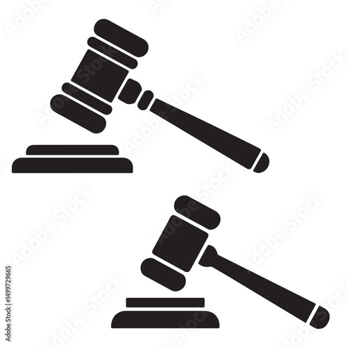 Gavel and Sound Block Line Art Icon Illustration, Black and White Judge Gavel Icon Illustration, Black Silhouette Gavel Icon