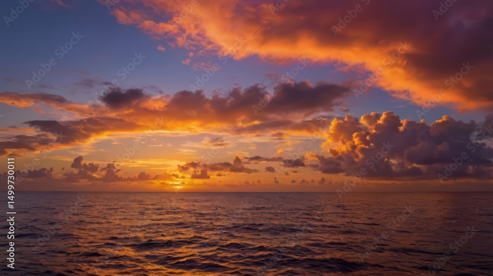 Fototapeta premium Beautiful ocean sunset landscape photography with colorful sky and water view scene
