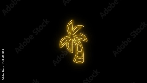 Glowing Neon Palm Tree Icon isolated on black background 4k Video