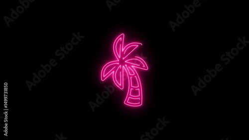 Abstract Glowing Neon Palm Tree Icon isolated on black background 4k animation Video