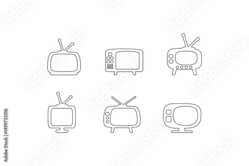 Modern TV Icon Set in Outline Style Vector Collection for Web Design Mobile Apps and Digital Media Concepts on White Background