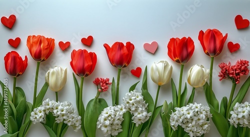 Colorful Tulips and Hearts Display for a Romantic Occasion During Spring Season