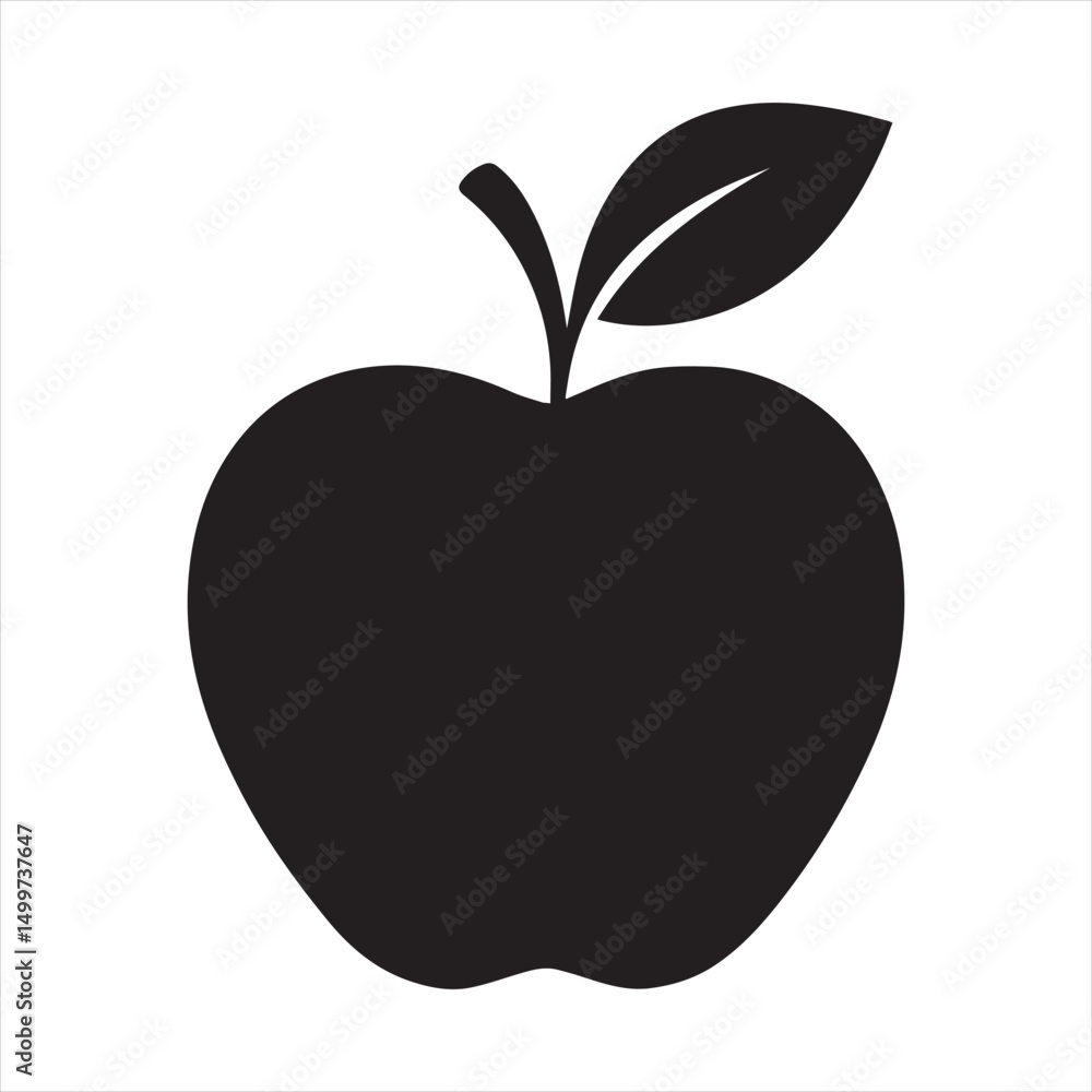 Fototapeta premium Minimalist Apple Silhouette with Leaf Icon