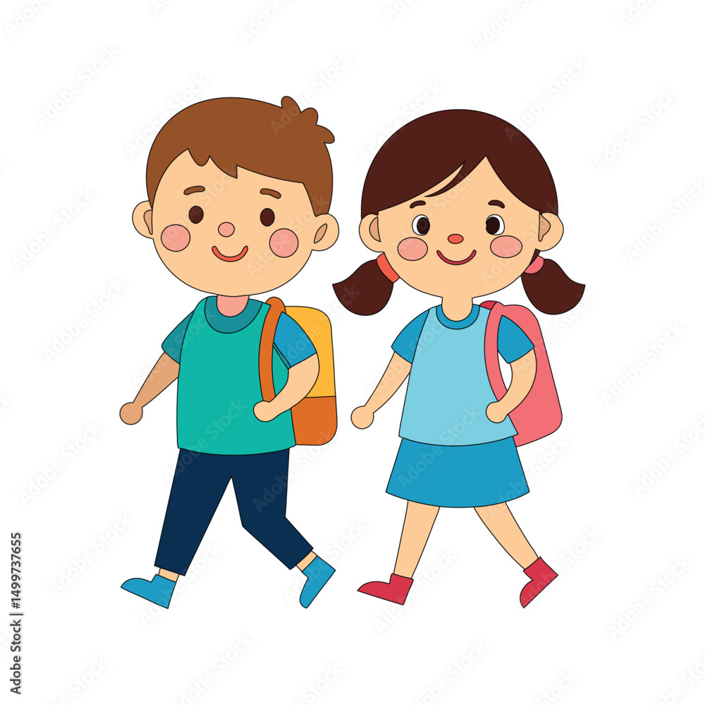 adorable siblings walking to school together with school bagpacks adorable siblings walking to school together with school bagpacks