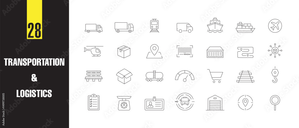 Naklejka premium Minimalist Transport & Logistics Line Art Icons 