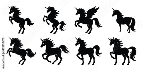 unicorn silhouette, unicorn silhouette set