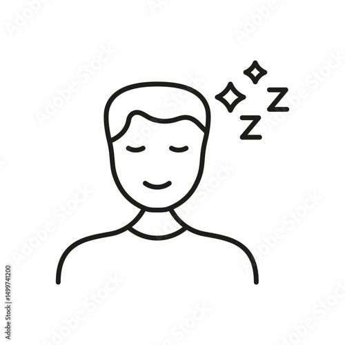 Sleeping Person With Zzz Icon. Rest, Relaxation, And Sleep Symbol. Peaceful Slumber, Nighttime Routine, And Dreaming Concept. Editable Stroke. Isolated Vector Illustration