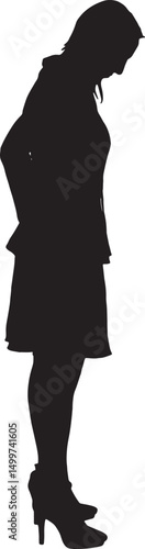  vector; silhouette of a side view of a woman stading and looking down, elegance dressed