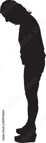  vector; silhouette of a side view of a woman stading and looking down, summer clothes
