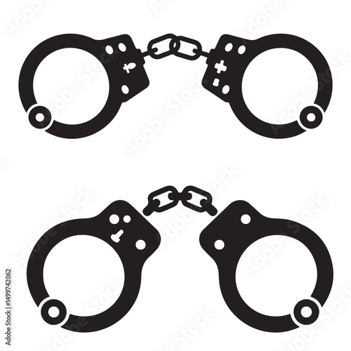 Simple Line Drawing of Metal Handcuffs Illustration, Black icon Handcuffs Illustration silhouettes, set
