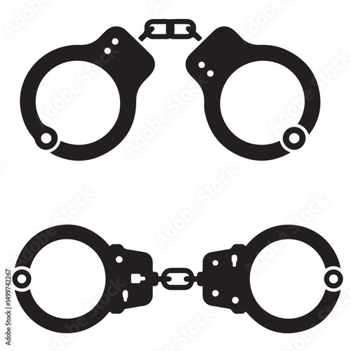 Simple Line Drawing of Metal Handcuffs Illustration, Black icon Handcuffs Illustration silhouettes, set