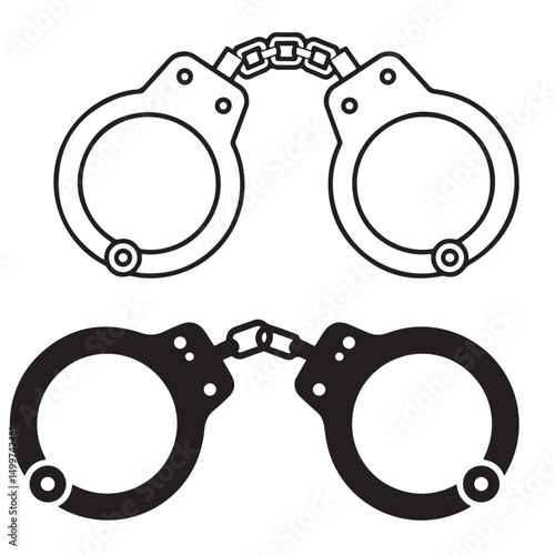 Simple Line Drawing of Metal Handcuffs Illustration, Black icon Handcuffs Illustration silhouettes, set