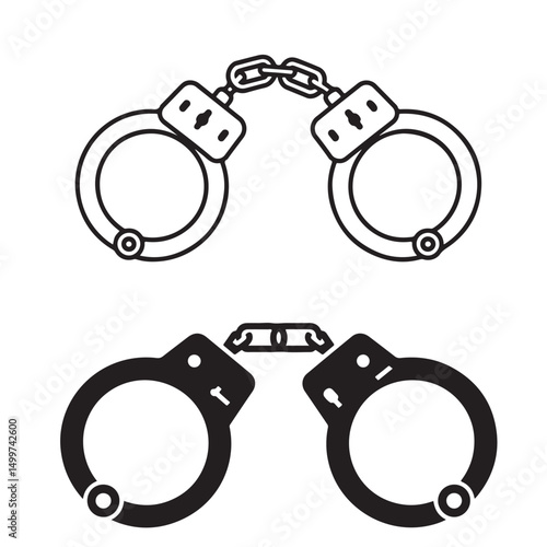 Simple Line Drawing of Metal Handcuffs Illustration, Black icon Handcuffs Illustration silhouettes, set
