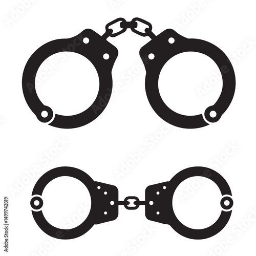 Simple Line Drawing of Metal Handcuffs Illustration, Black icon Handcuffs Illustration silhouettes, set