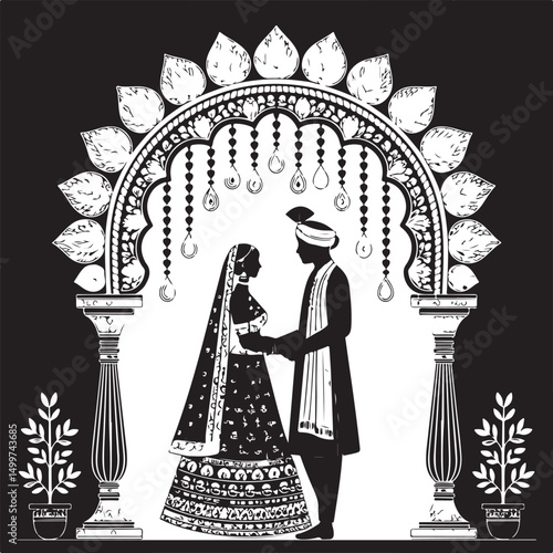 Just Married Couple Silhouette

Bride & Groom Walking Hand in Hand

Wedding Day Kiss Vector Design

Elegant Wedding Couple Under Arch

Silhouette of Romantic Wedding Moment