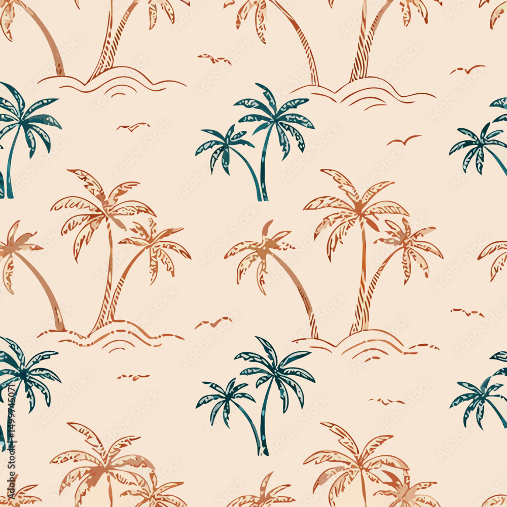 Obraz premium Seamless Palm Tree Pattern: Tropical Beach Illustration